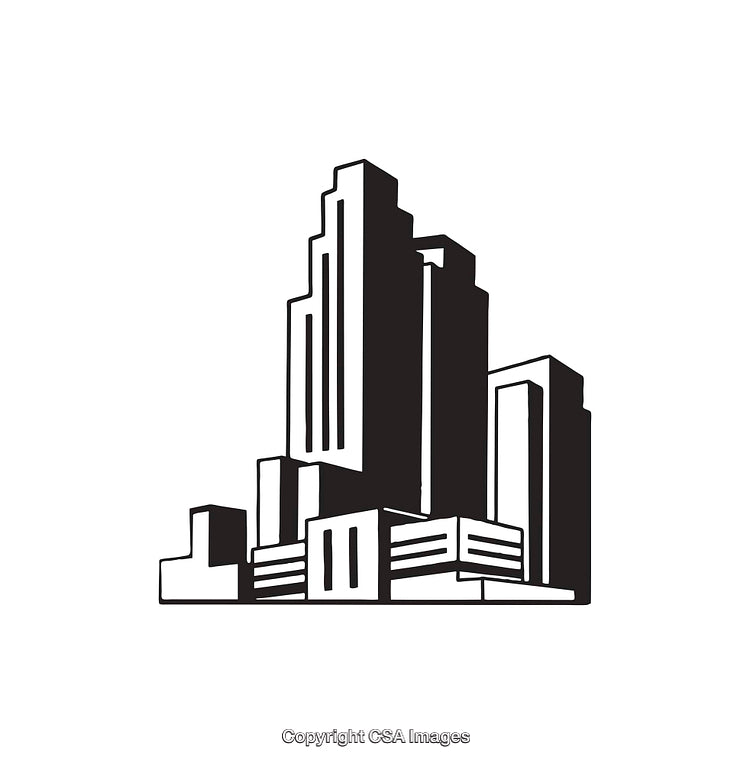 Minimalist Black and White Line Art of City Skyline Buildings