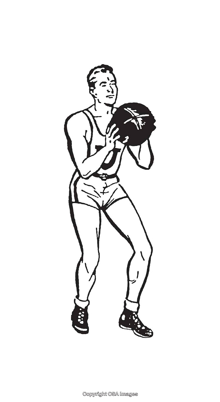 Retro Black and White Basketball Player Line Art Illustration