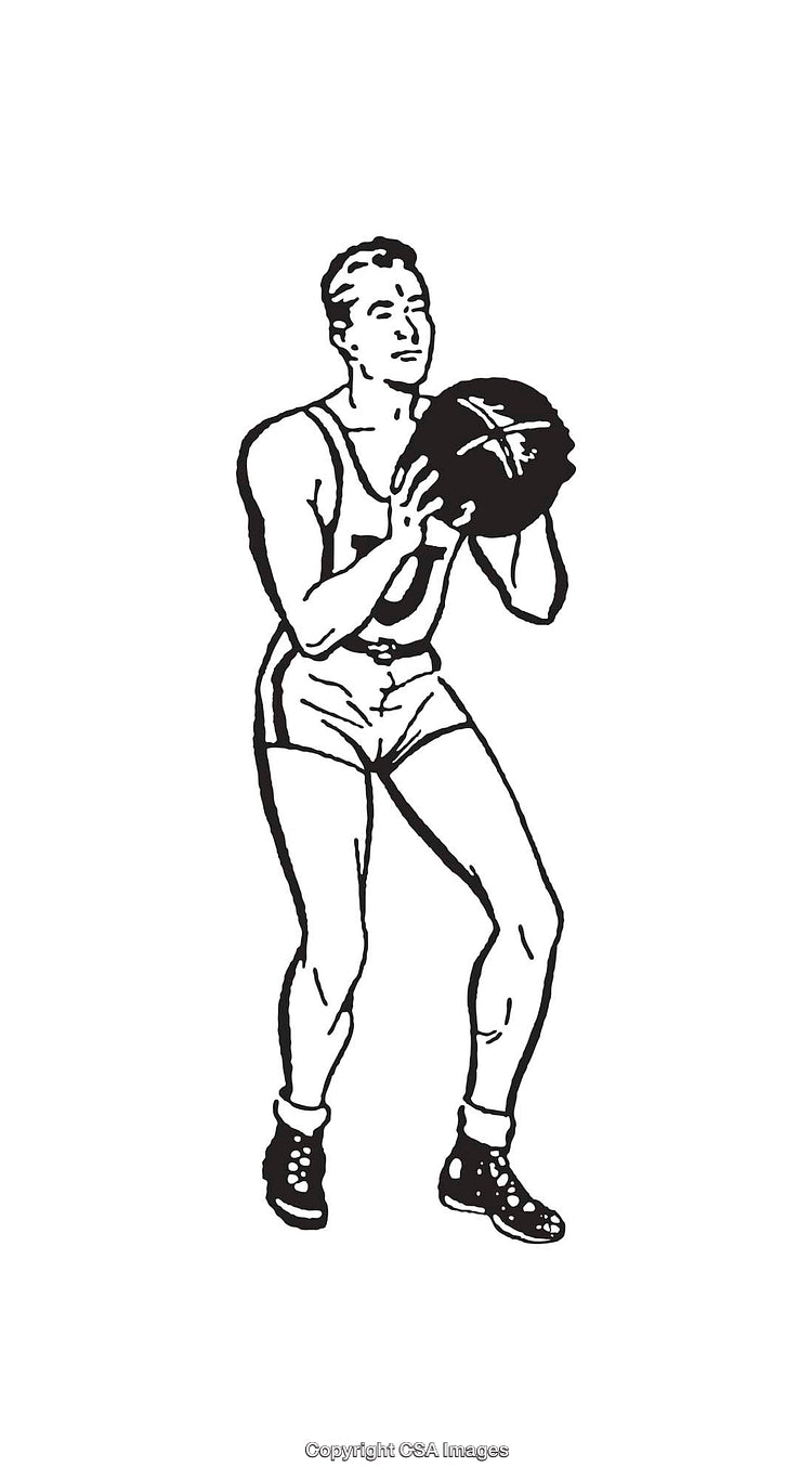 Retro Black and White Basketball Player Line Art Illustration