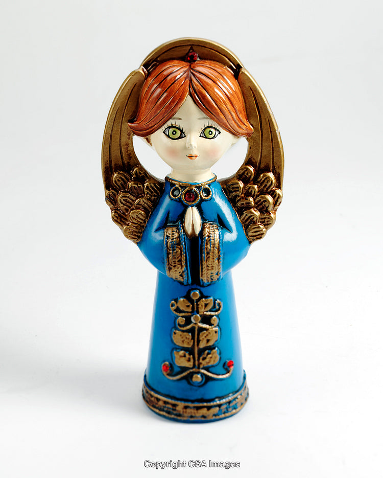 Decorative Angel Figurine with Golden Wings and Blue Dress