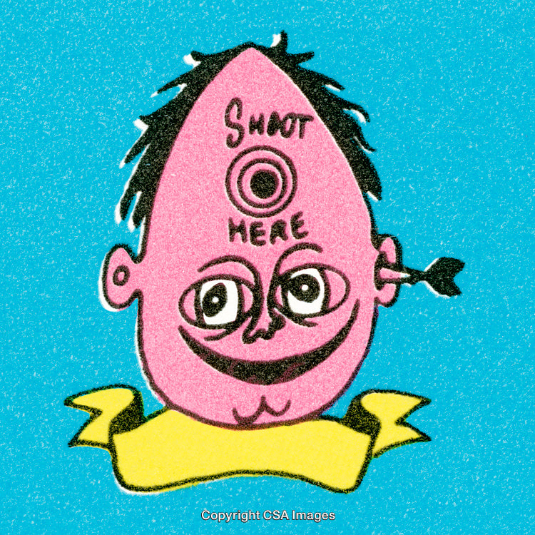 Illustrated Character with Quirky Expression and Arrow Digitally Rendered