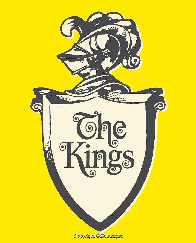 Vintage Heraldic Shield With Knight Helmet Illustration on Bright Yellow Background