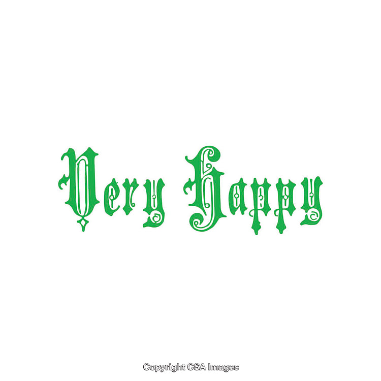 Green Decorative Typography Design Reading Very Happy on White