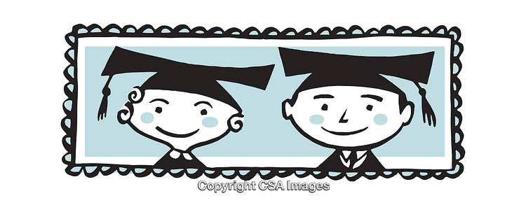 Whimsical Illustration of Graduates in Caps Celebrating School Completion