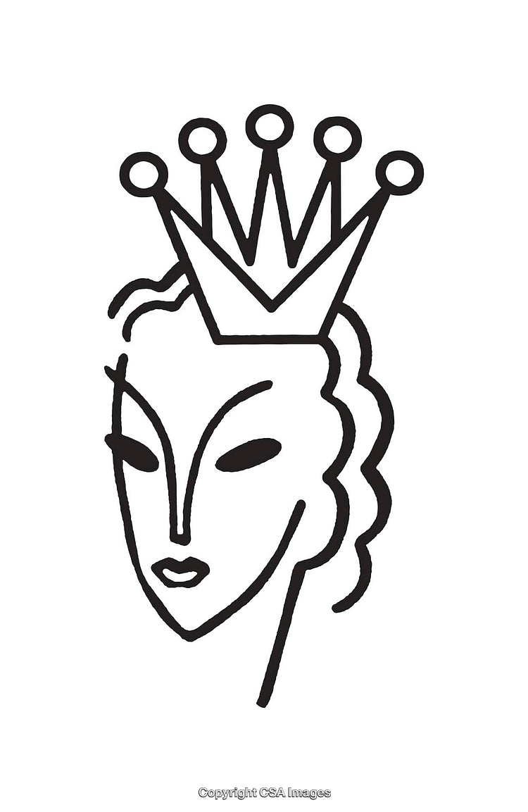 Simple Line Art of a Crowned Elegant Face Design Sketch