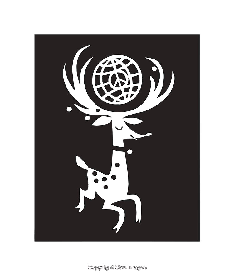 Stylized Deer Illustration with Abstract Geometric Symbol on Antlers