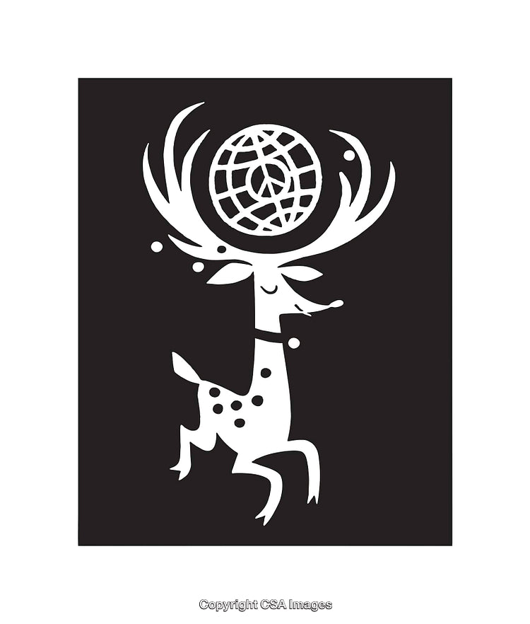 Stylized Deer Illustration with Abstract Geometric Symbol on Antlers