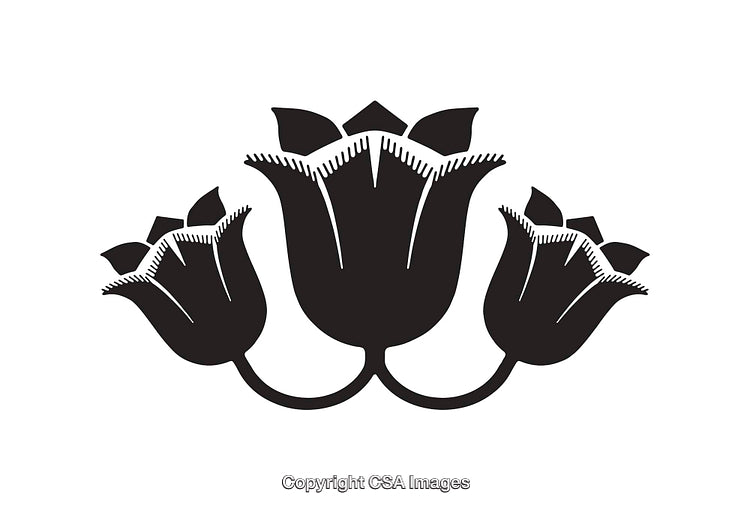 Black and White Decorative Silhouette of Three Tulip Flowers