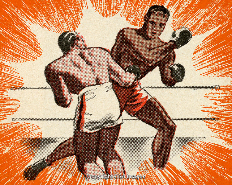 Vintage Illustration of a Boxing Match with Dynamic Action and Bold Colors