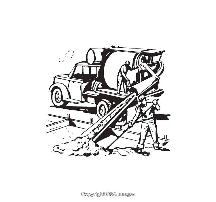 Concrete Mixer Operating in a Construction Site Line Art Illustration