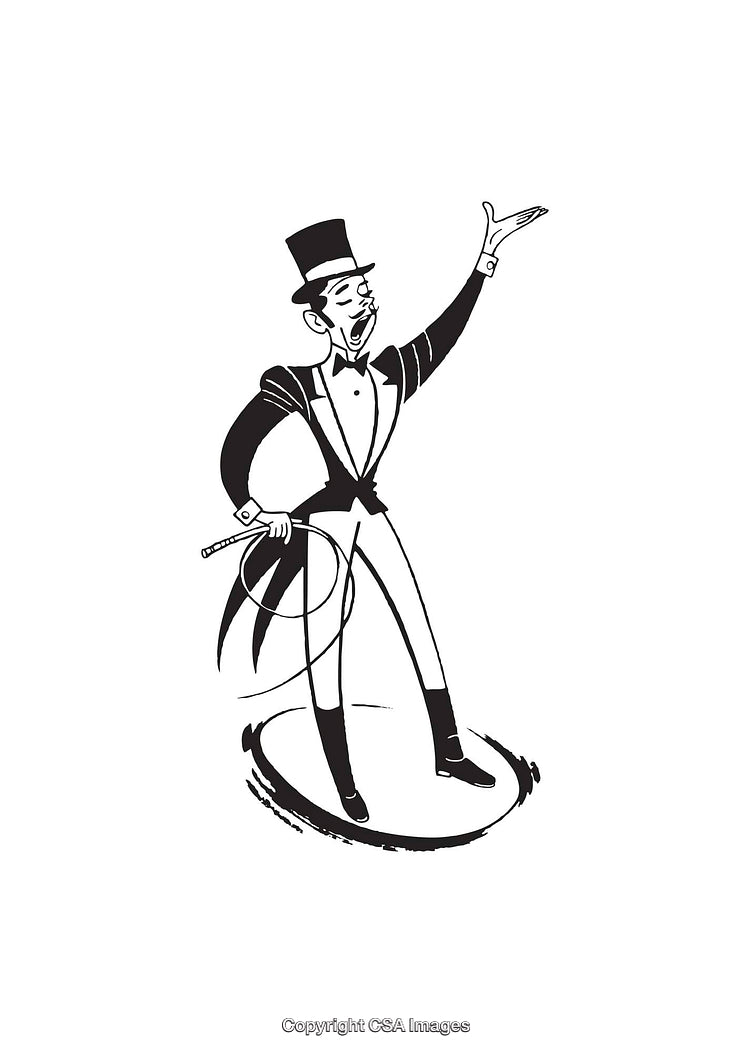 Vintage Ringmaster Line Art Illustration in Classic Black and White Style