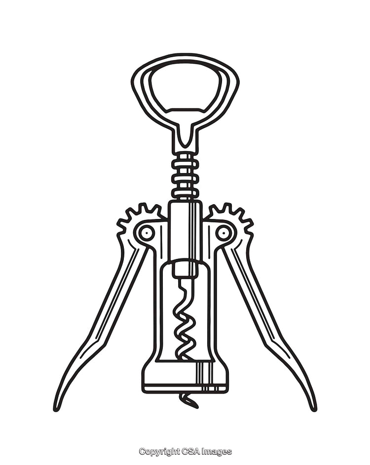 Wing Corkscrew Tool Illustration in Black and White Line Art Style