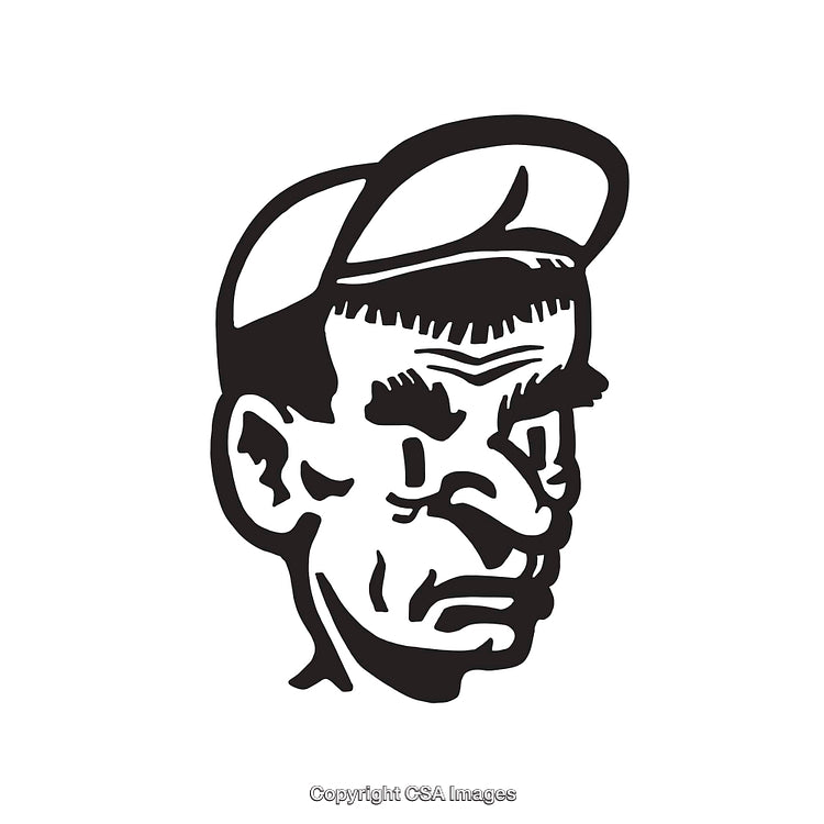 Black and White Illustrated Portrait of a Man in a Hat