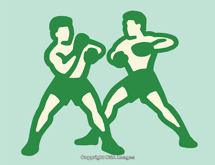 Two Green Boxers in a Competitive Line Art Illustration