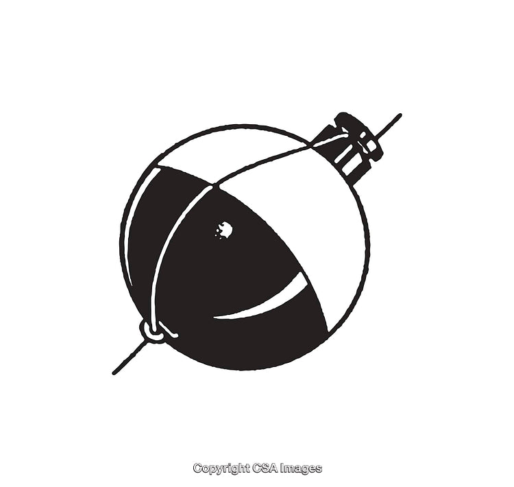 Black and White Line Art Illustration of a Fishing Bobber Design