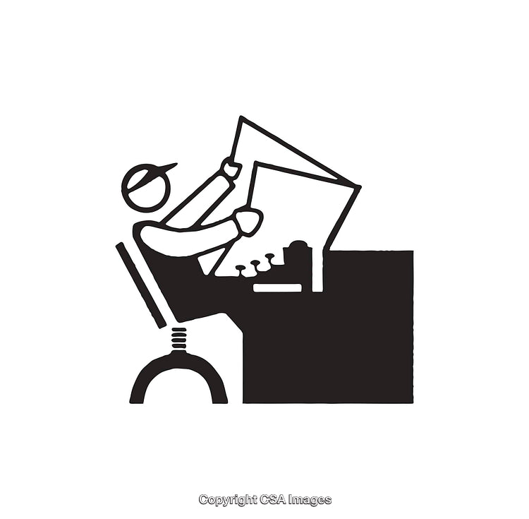 Black and White Icon of Person Working at Drafting Table