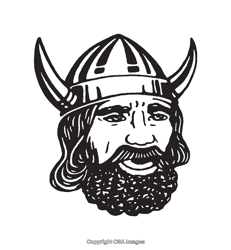 Black and White Line Art Drawing of a Viking Warrior Illustration
