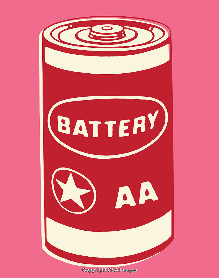 Colorful Line Art Illustration of a Red AA Battery