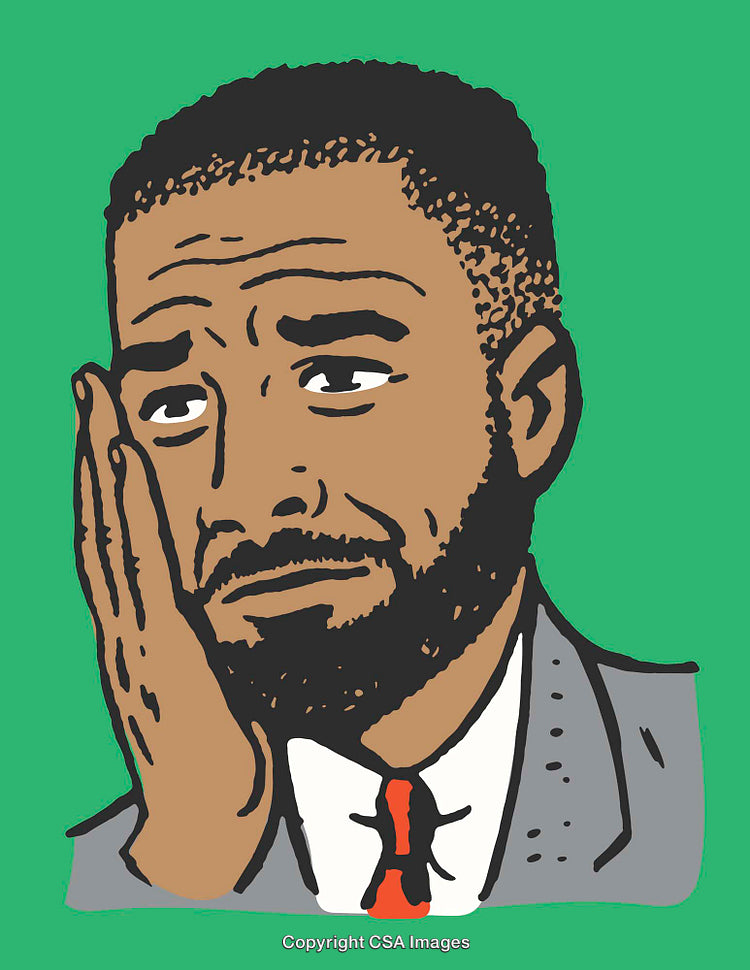 Expression of Thoughtful Concern Depicted in Colorful Line Art Illustration