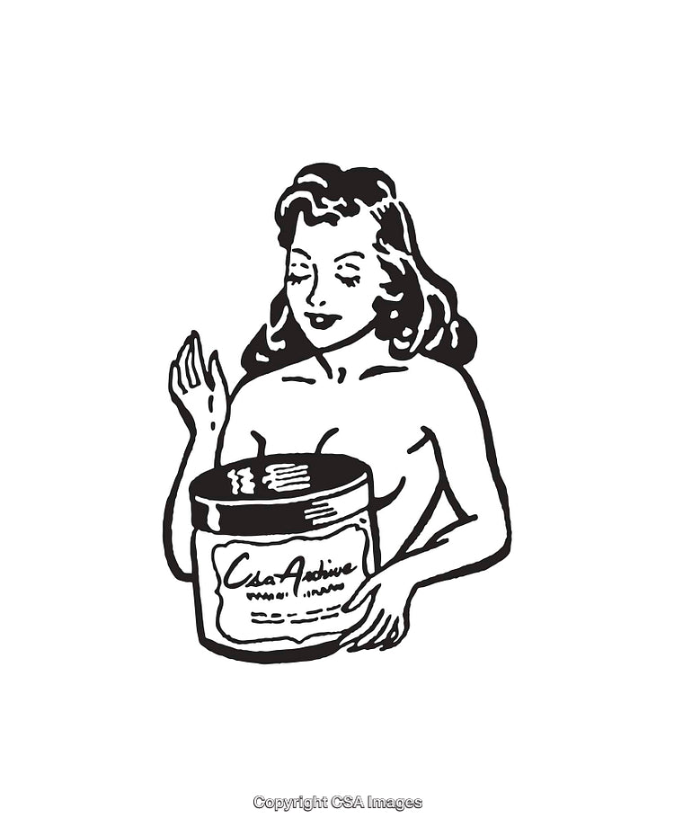 Retro Line Art Illustration of a Woman With Hair Styling Product