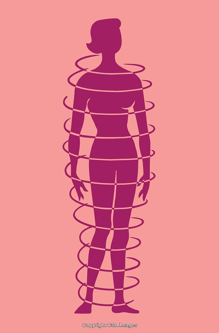 Silhouette of Woman Wrapped in Spiral on Pink Background