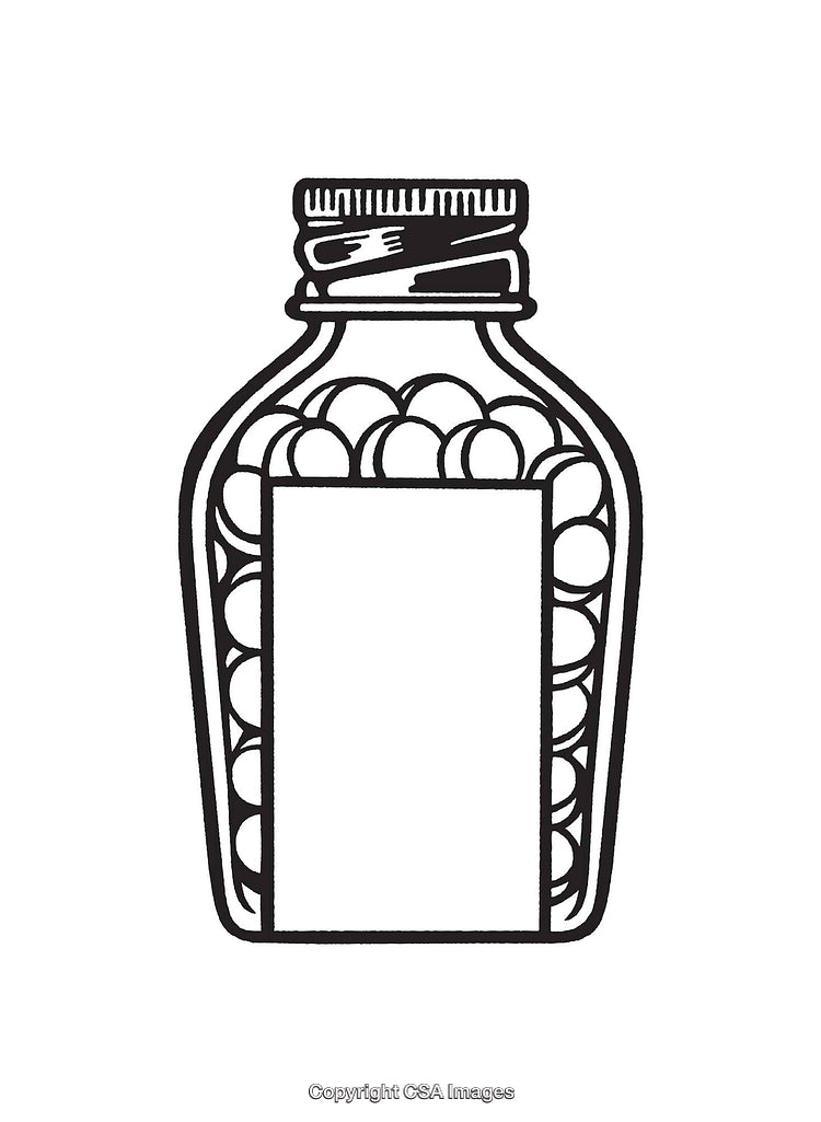 Black and White Line Art Illustration of a Medicine Bottle