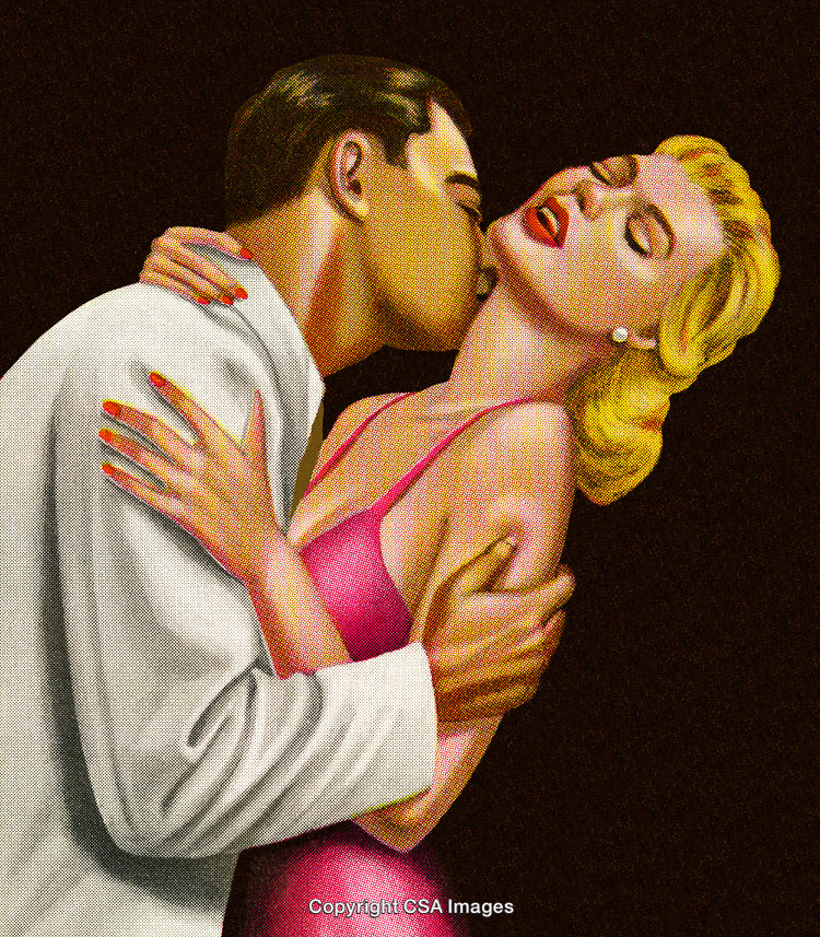 Romantic Embrace Between Couple in Retro Pop Art Style