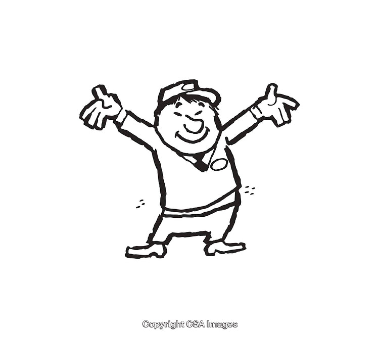 Joyful Cartoon Character Expressing Happiness and Welcome in Playful Artwork