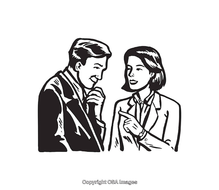 Vintage Black and White Illustration of a Business Discussion