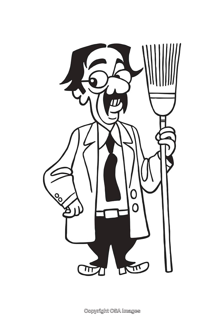 Cartoon Character Holding a Broom in a Professional Attire
