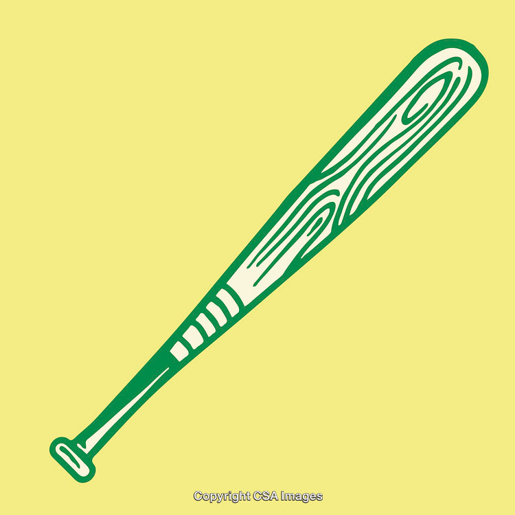 Green and Yellow Line Art Illustration of a Baseball Bat