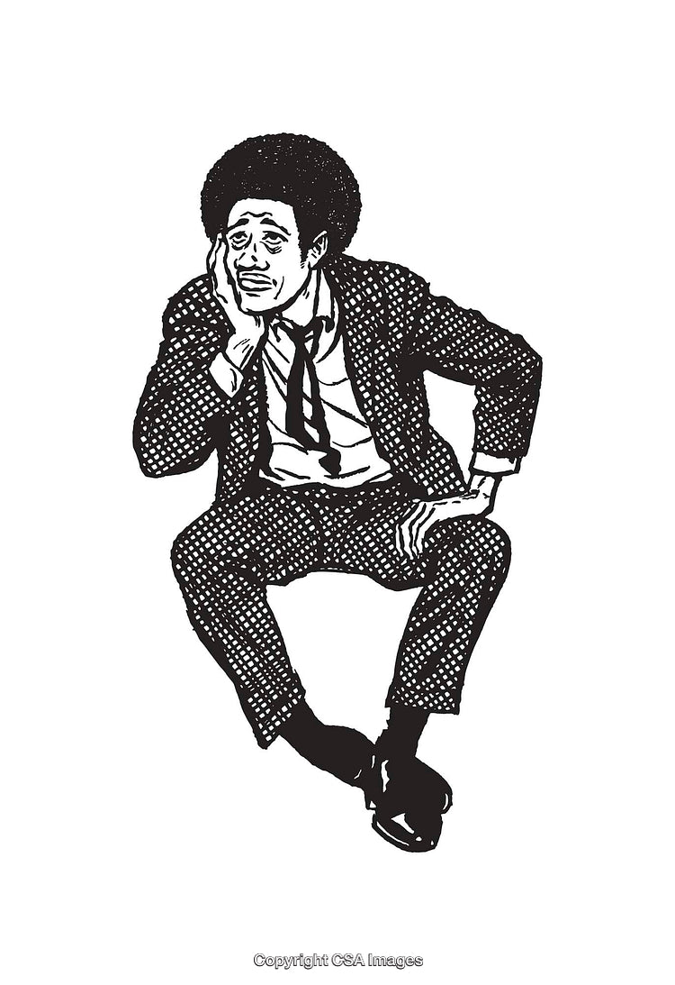 Black and White Line Art of a Seated Man in a Suit