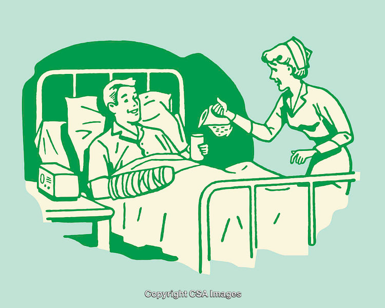 Illustration of a Nurse Assisting an Injured Patient in a Hospital Setting