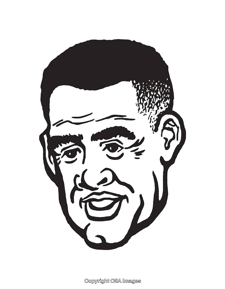 Black and White Illustrated Portrait Line Art of a Male Face