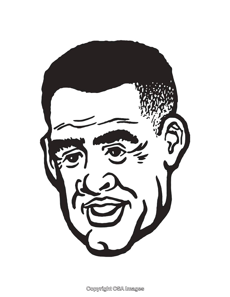 Black and White Illustrated Portrait Line Art of a Male Face