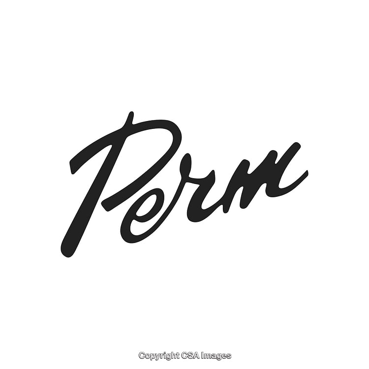 Elegant Script Text Featuring the Word 'Perm' in Black on White Background