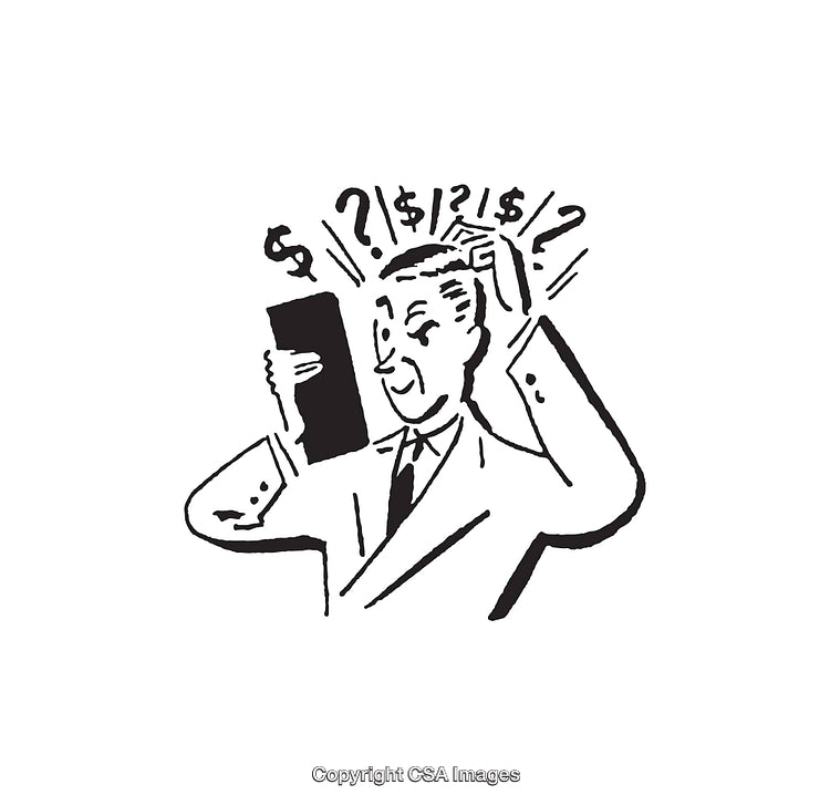Retro Line Art Illustration of Man Reacting to Financial News or Decisions