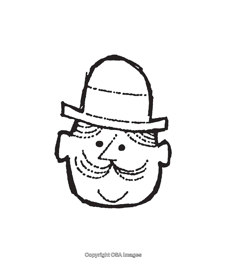 Hand-Drawn Line Illustration of a Friendly Mustached Face with Hat