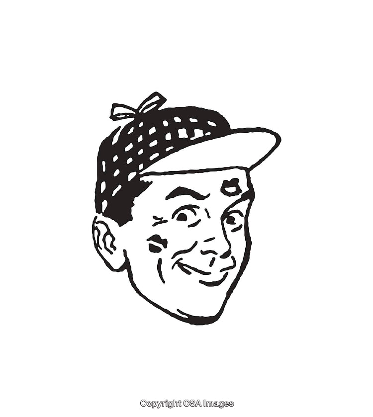Vintage Black and White Line Art of a Smiling Individual