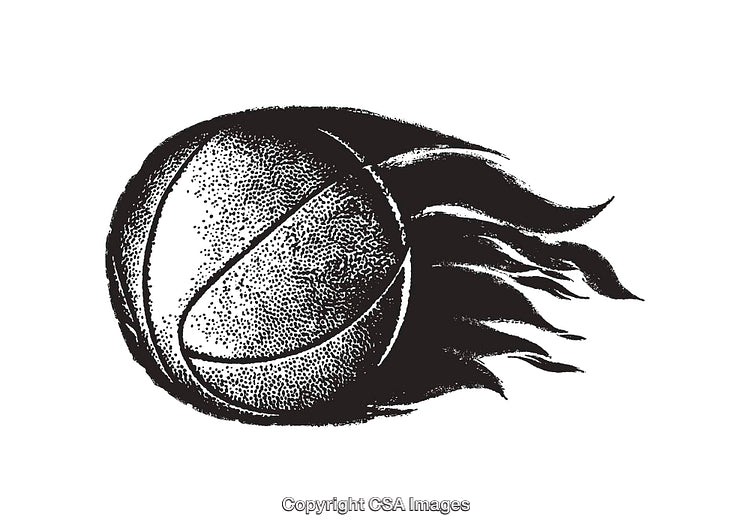Hand-Drawn Flaming Basketball Illustration in Black and White