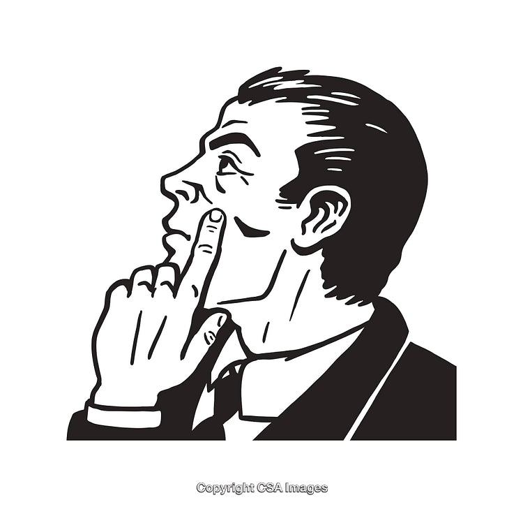 Black And White Illustration of Pensive Man in Thoughtful Pose