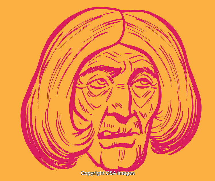 Vibrant Illustration of an Elderly Person in Pink and Orange Tones