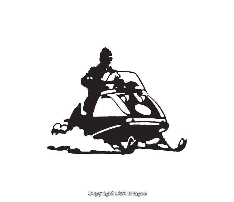 Monochrome Illustration Depicting Individual Riding a Snowmobile in Motion