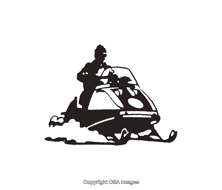 Monochrome Illustration Depicting Individual Riding a Snowmobile in Motion