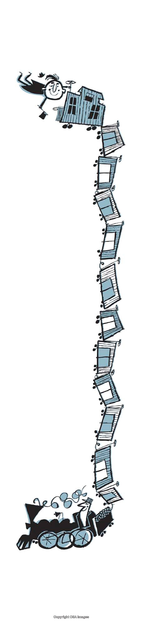 Playful Cartoon Train With Tall Stack of Wobbling Cargo