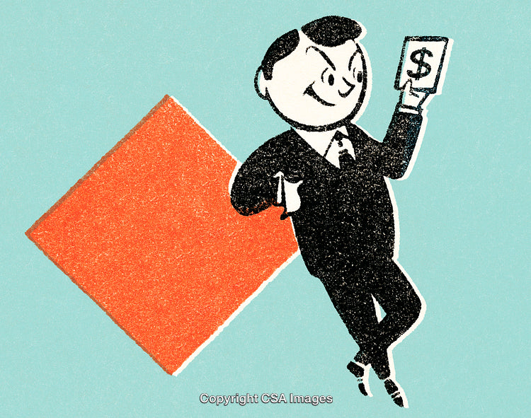 Retro Cartoon Businessman Holding Money on a Dynamic Background