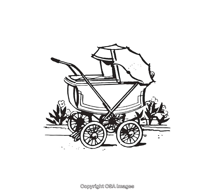 Vintage Baby Carriage Illustration with Detailing and Floral Decorations
