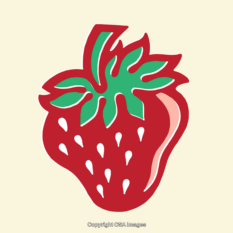 Colorful Line Art of a Strawberry Illustration with Green Leaves