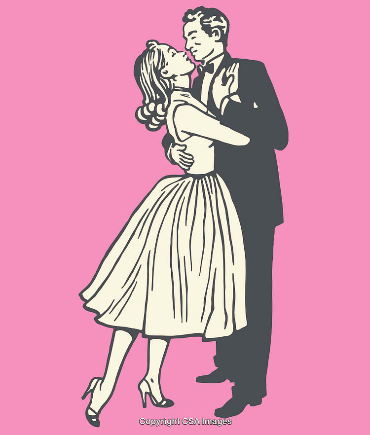 Romantic Retro-Style Illustration of a Couple Dancing in Formal Attire