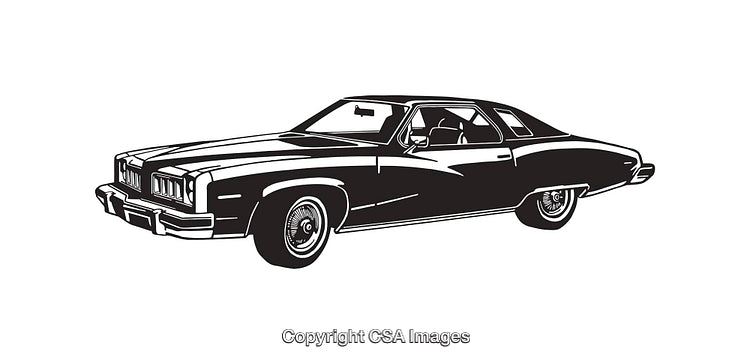 Black and White Line Art of Classic Vintage Car with Detailed Features